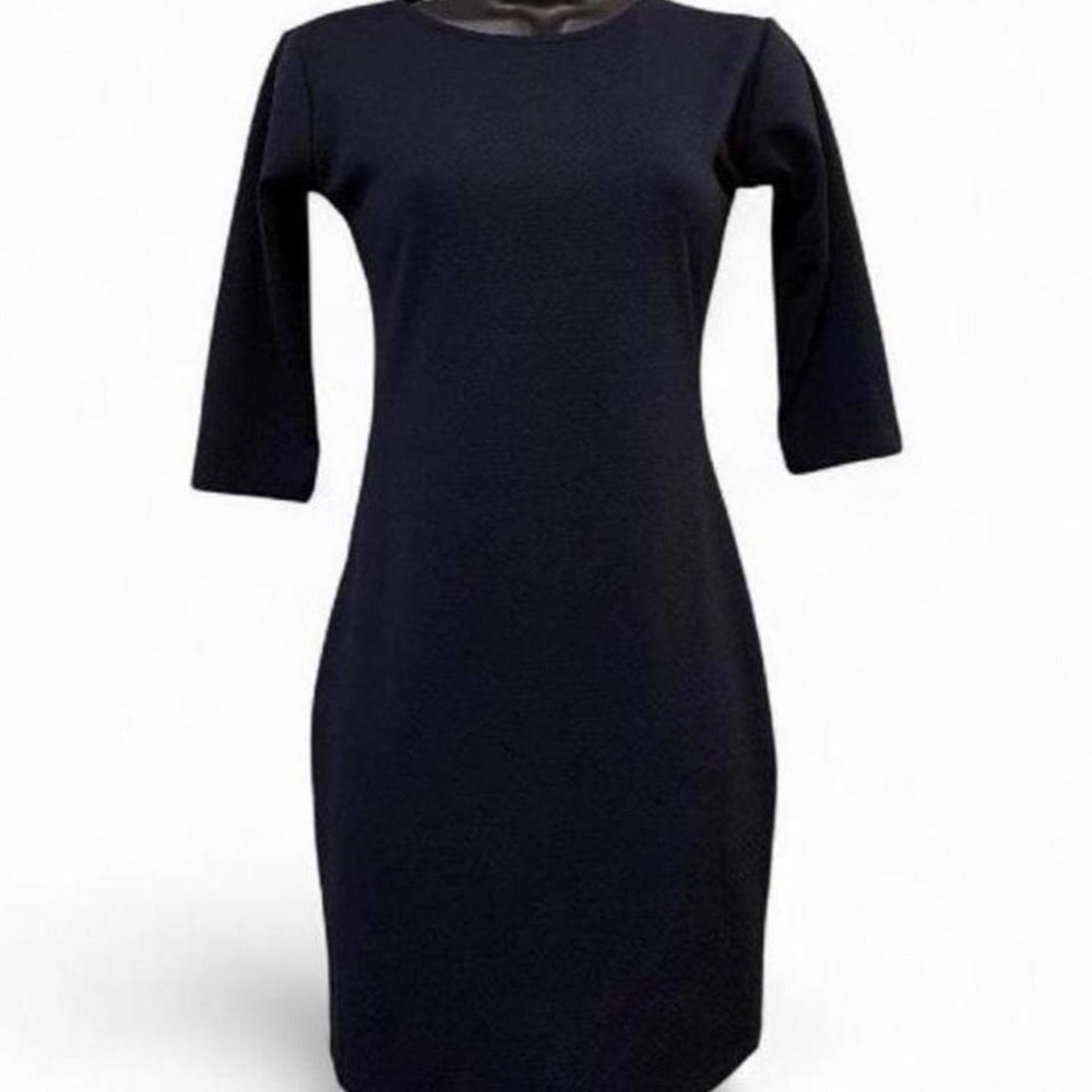 Boohoo Textured Navy Blue 3/4 Sleeve Bodycon Sheath Dress